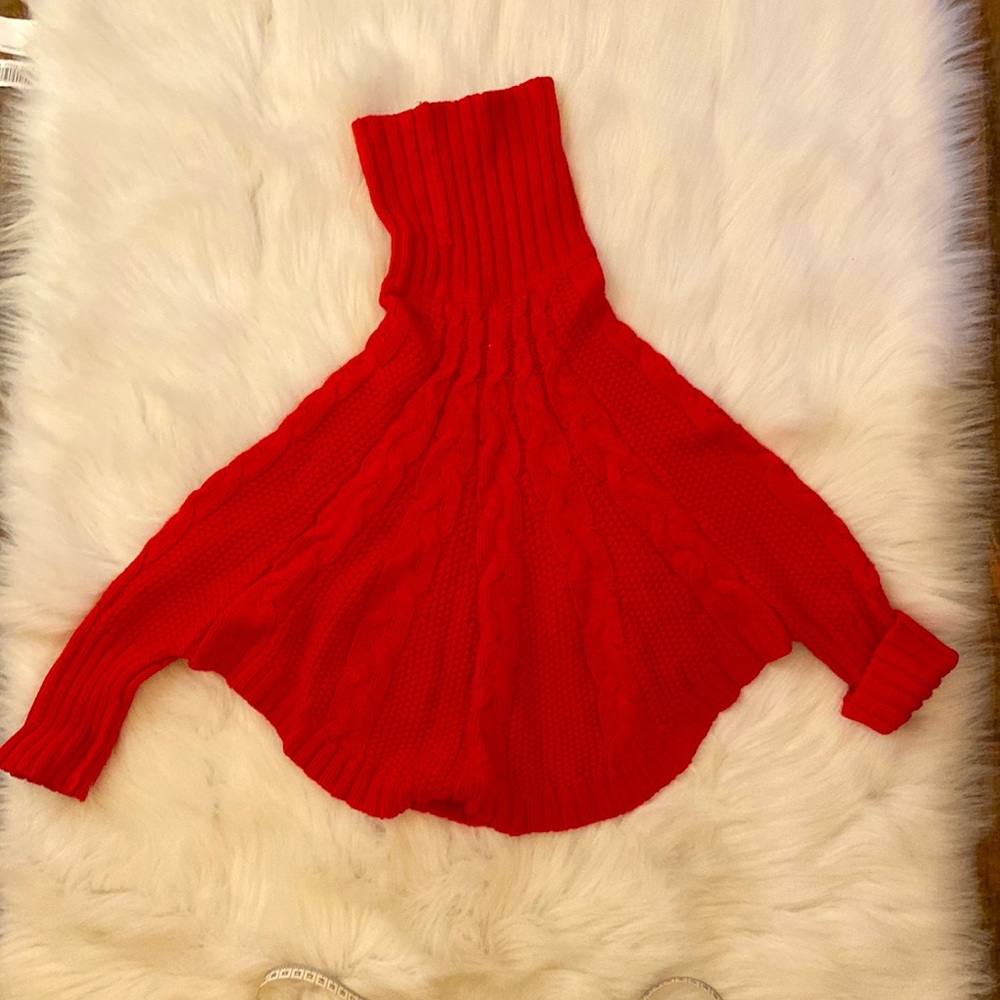 Red Knitted Sweater Poncho